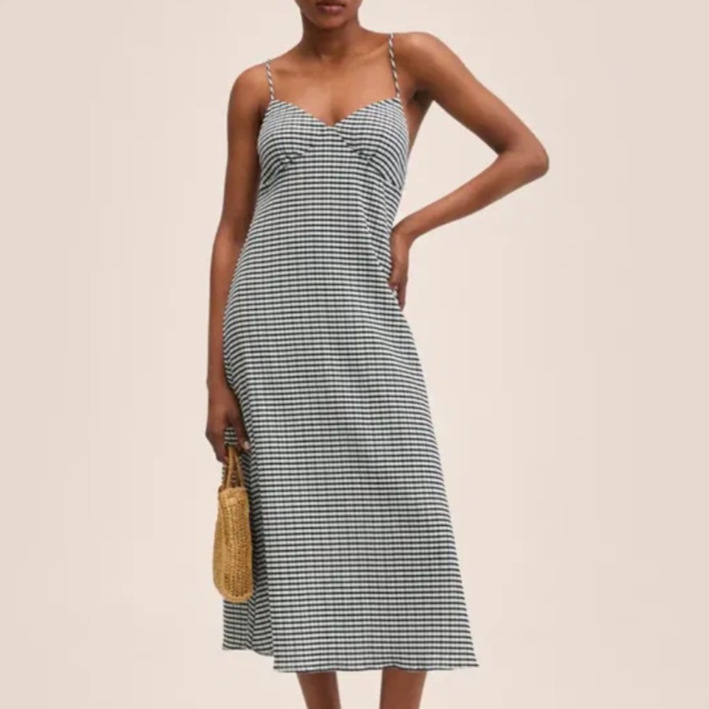 Black and White Gingham Midi Dress Mango